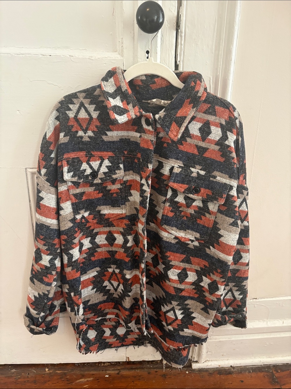 Women’s Aztec Button up Shacket in Rust, Navy & Cream